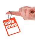 Hand holding price tag Royalty Free Stock Photo