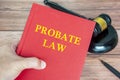 Hand holding Probate Law book with gavel background Royalty Free Stock Photo