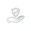 Hand holding protective shield icon graphic line art security and protection illustration Royalty Free Stock Photo