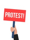 Hand holding protest sign. Protest vector banner. Flat error man and board marketing