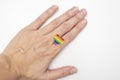 Hand holding rainbow gay pride symbol heart as lgbt rights concept Royalty Free Stock Photo