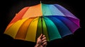 Hand holding rainbow umbrella distinctively unique. Generative ai Royalty Free Stock Photo