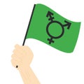 Hand holding and raising Transgender Israel pride flag isolated on white background