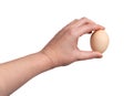 Hand Holding Raw Chicken Egg Isolated on White Background Royalty Free Stock Photo