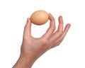 Hand Holding Raw Chicken Egg Isolated on White Background Royalty Free Stock Photo