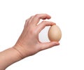 Hand Holding Raw Chicken Egg Isolated on White Background Royalty Free Stock Photo