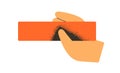 Hand holding rectangle, simple geometric shape. Geometry element, rectangular detail. Abstract concept, business