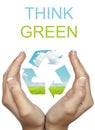 Hand holding recycle eco sign - Think Green concept