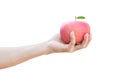 hand holding a red apple isolated on white background Royalty Free Stock Photo