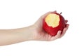 Hand holding an red bitten apple isolated Royalty Free Stock Photo