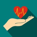 Hand holding red heart with ecg line icon Royalty Free Stock Photo