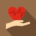 Hand holding red heart icon, flat style Royalty Free Stock Photo