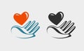 Hand holding red heart, icon or symbol. Love, charity, health, donation logo. Vector label Royalty Free Stock Photo