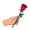 Hand holding a red rose and giving it Royalty Free Stock Photo