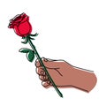 Hand holding a red rose and giving it Royalty Free Stock Photo