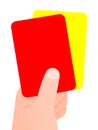 Hand holding red and yellow card Royalty Free Stock Photo