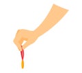 Hand holding red and yellow dart. Human hand with a dart ready to play a game. Precision, aiming, and target sports Royalty Free Stock Photo