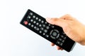 Hand holding remote console Royalty Free Stock Photo
