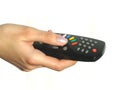 Hand holding remote control Royalty Free Stock Photo