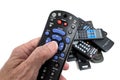Hand Holding Remote Control Close Up On White Background Royalty Free Stock Photo
