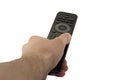 Hand holding a remote control Royalty Free Stock Photo