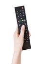 Hand holding remote control isolated on white background. Royalty Free Stock Photo