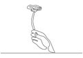 Hand holding rose flower. Continuous one line drawing, minimalism vector illustration simplicity style Royalty Free Stock Photo