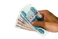 Hand holding Russian money Royalty Free Stock Photo
