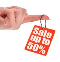 Hand holding sale tag Royalty Free Stock Photo