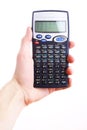 Hand holding scientific calculator. Isolated Royalty Free Stock Photo
