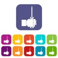 Hand holding screwdriver tool icons set flat Royalty Free Stock Photo