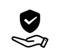 Hand holding security mark vector icon illustration