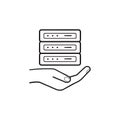 Hand holding server hand drawn outline doodle icon. Royalty Free Stock Photo