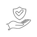 Hand Holding Shield with Check Mark Outline, Security Concept Icon Royalty Free Stock Photo