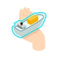 Hand holding the ship icon, isometric 3d style