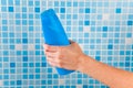 Hand holding shower gel Royalty Free Stock Photo