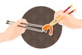 Hand holding shrimp with chopsticks, Chopstick vector