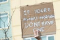 A hand holding a sign supporting pro-choice during a rally for abortion justice. Royalty Free Stock Photo