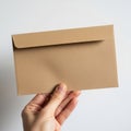 Hand holding simple brown envelope against white background Royalty Free Stock Photo
