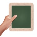 Hand holding a slate board