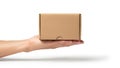 A hand holding a small brown cardboard package ready for delivery or shipping Royalty Free Stock Photo