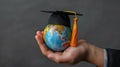 The globe with graduation cap.AI generated image Royalty Free Stock Photo