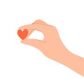 Hand holding a small heart. Vector cute doodle cartoon illustration Royalty Free Stock Photo