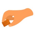 Hand holding small wooden block, side view Royalty Free Stock Photo