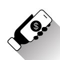 Hand Holding Smart Phone With Dollar Icon Mobile Banking Payment Concept Silhouette Black Icon Royalty Free Stock Photo