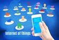 Hand holding smart phone with Internet of things (IoT) word and Royalty Free Stock Photo