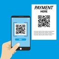 Hand holding smart phone with qr code scan application on screen Royalty Free Stock Photo