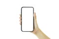 Hand holding Smartphone as png photo and isolated on transparent background for your mobile phone app or web site design