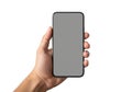 A hand holding a smartphone with a blank or gray screen displayed prominently Royalty Free Stock Photo