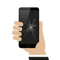 Hand is holding smartphone with broken display Royalty Free Stock Photo